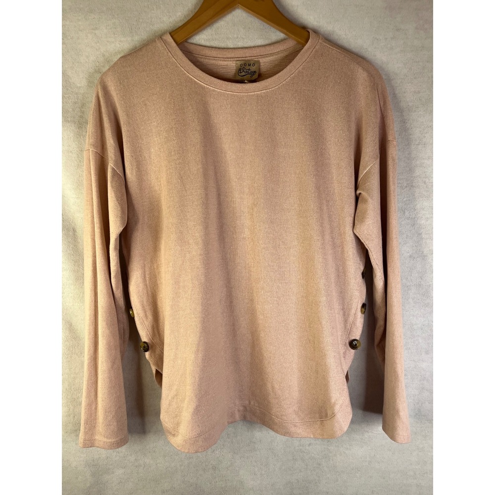 Como Vintage women's crew neck pink side buttons Sz‎ Small lagenlook minimalist